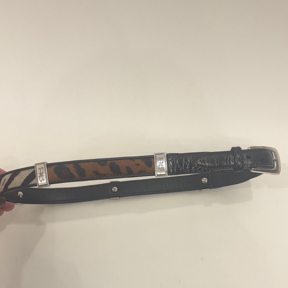 Brighton mixed animal print calf hair black belt size medium/30.